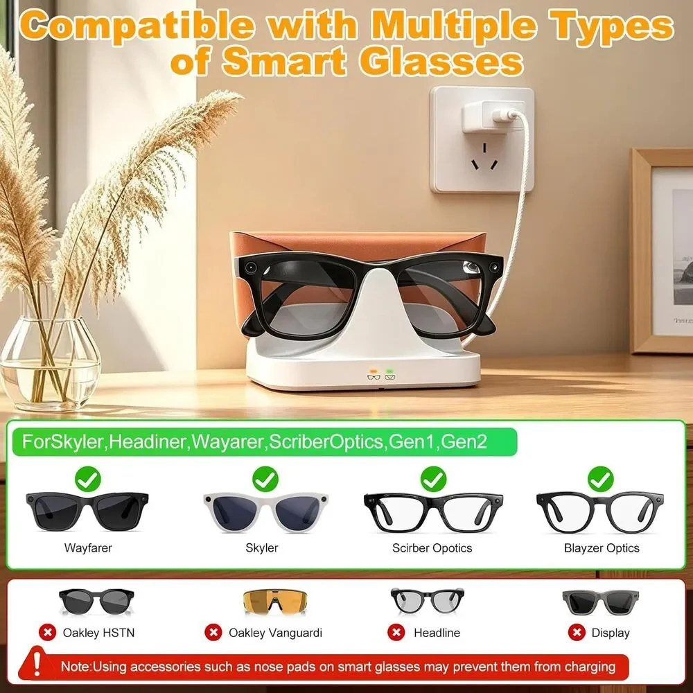2-in-1 Magnetic Charging Dock Compatible with Ray-Ban Meta Smart Glasses